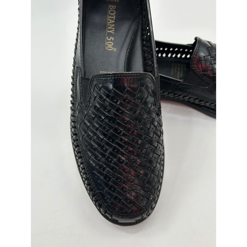 Botany 500 Woven Leather Loafers Mens 8.5W Black Basket Weave Slip On - Picture 4 of 12